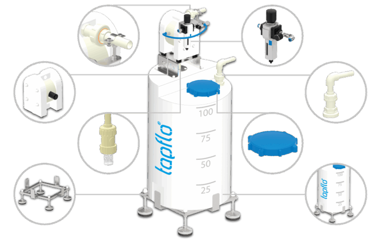 Tapflo Tank Units for pumping chemicals. Main elements