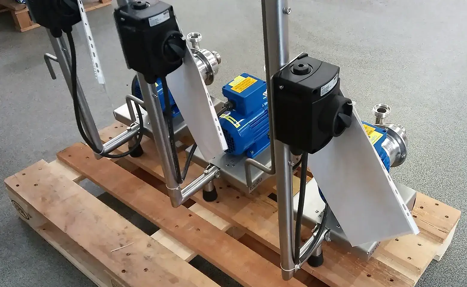 hygienic centrifugal pumps placed on a trolley