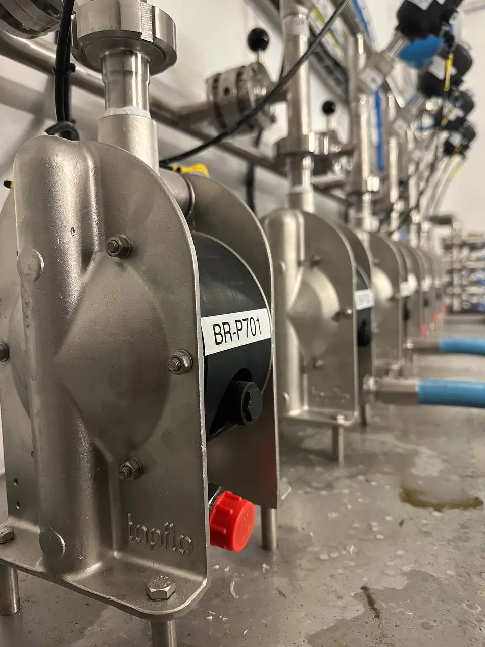 Pompe a membrana Tapflo per etanolo in un'installazione Magma completata.