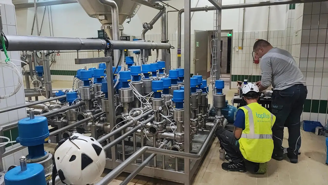 Servizio di valvole igieniche nell'installazione di valvole di un produttore di birra.