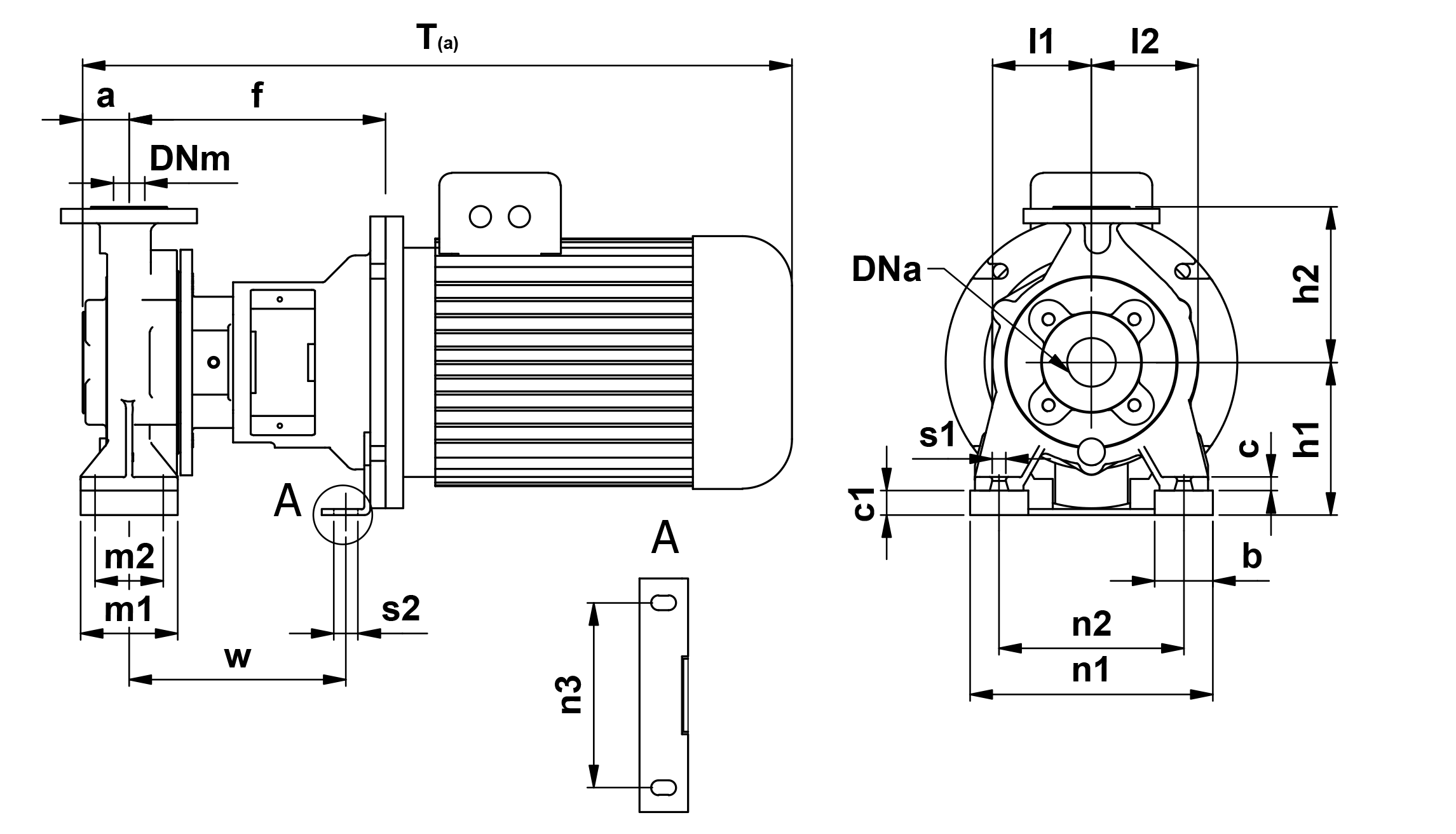 Dimensioner direktkopplad RB pump lagerbock med fot