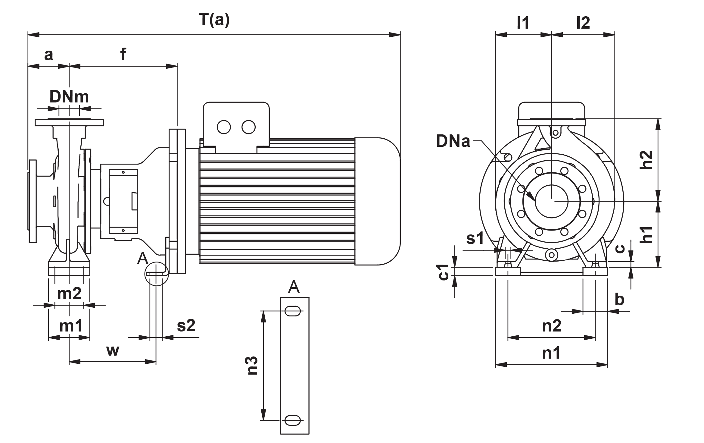 Dimensioner direktkopplad RB pump lagerbock med fot