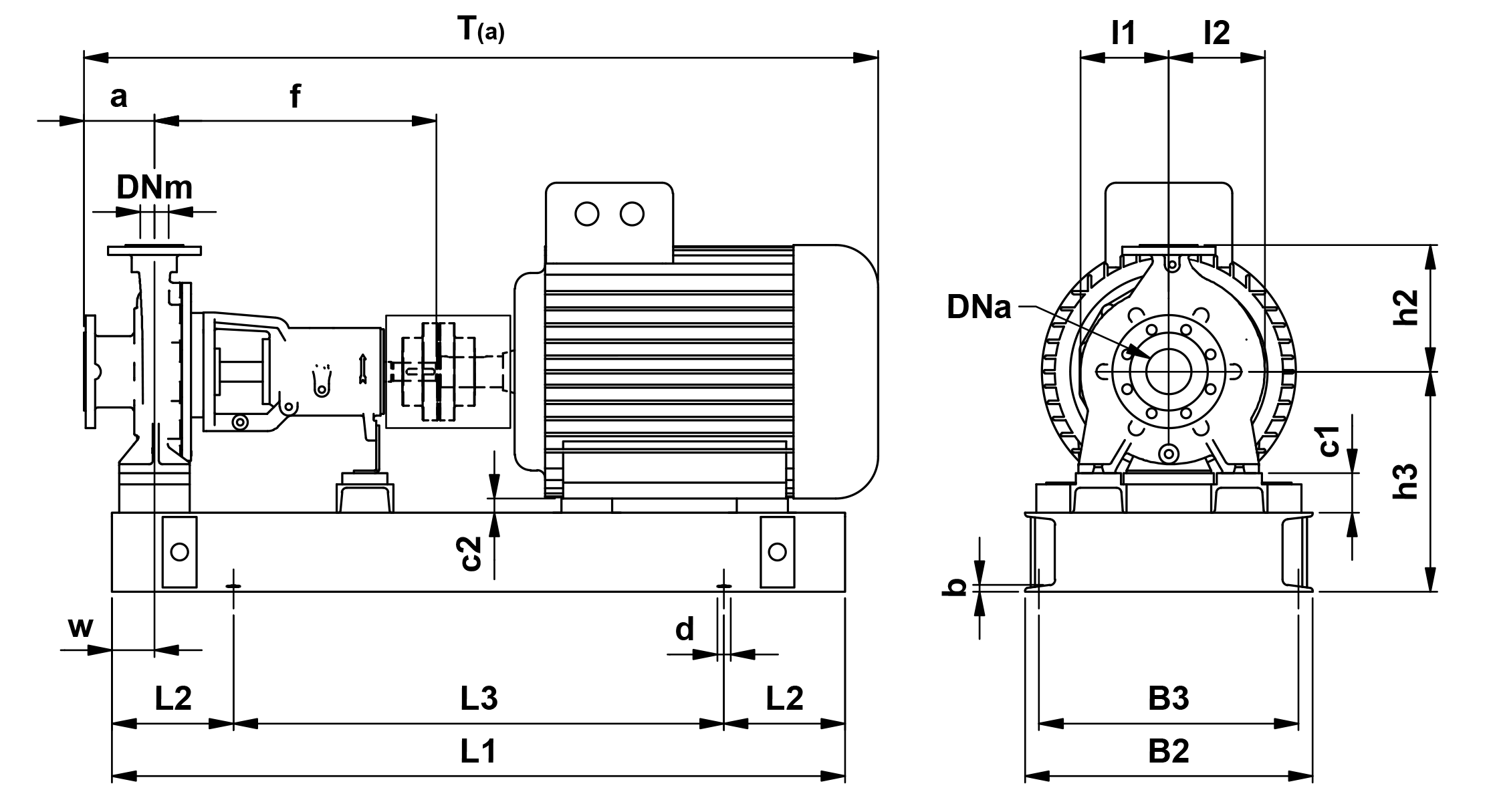 Dimensioner RD pump med fri axelanda p bottenplatta standardkopplad