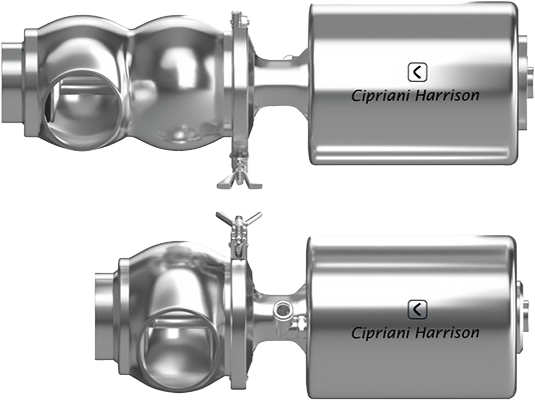 Cipriani Harrison shut-off and distribution valves with tangential outlet